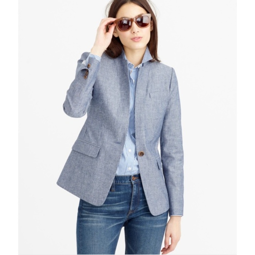 J.Crew Womens Regent Blazer Sz 0 Chambray Blue Tailored Workwear Jacket